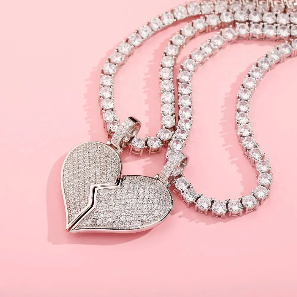 Heart Broken With Magnet Iced Out Pendant Necklace Mens/Women Hip Hop Gold Silver Color Jewelry - Blade & Thread