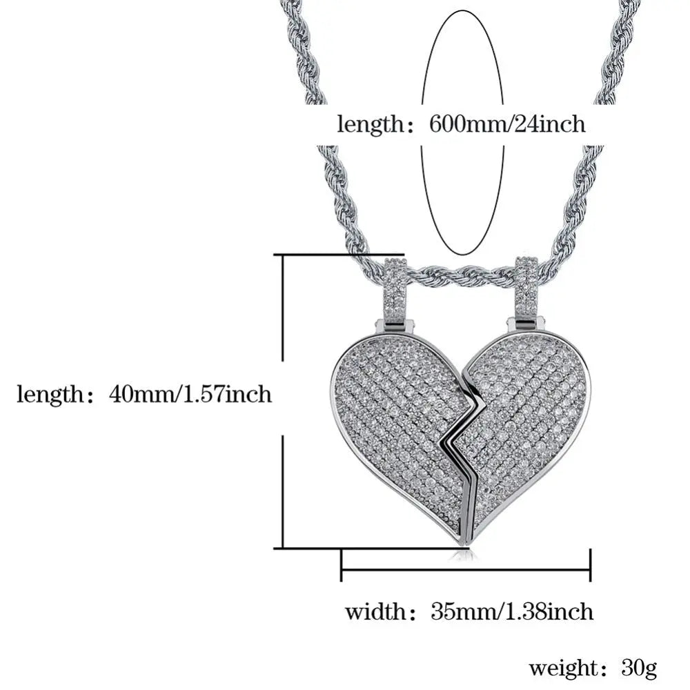 Heart Broken With Magnet Iced Out Pendant Necklace Mens/Women Hip Hop Gold Silver Color Jewelry nowadaysfashion
