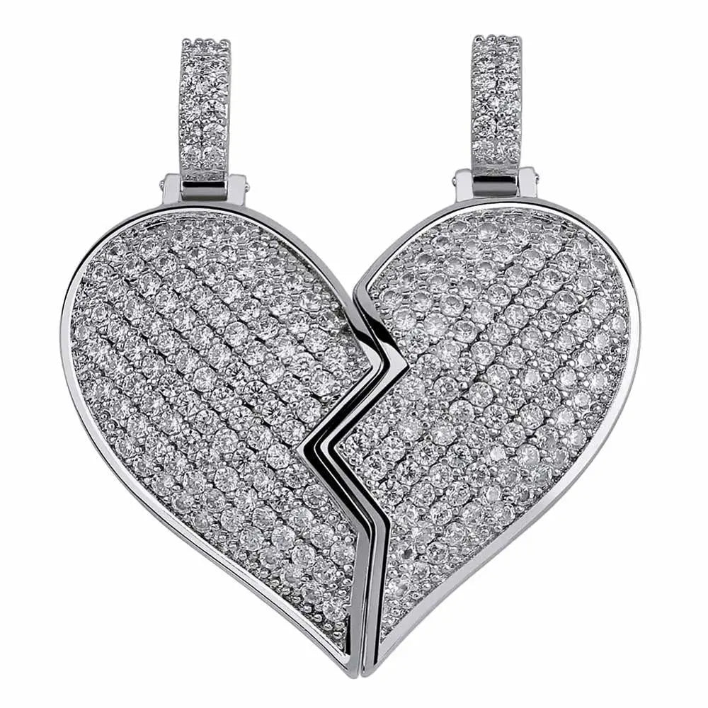 Heart Broken With Magnet Iced Out Pendant Necklace Mens/Women Hip Hop Gold Silver Color Jewelry - Blade & Thread