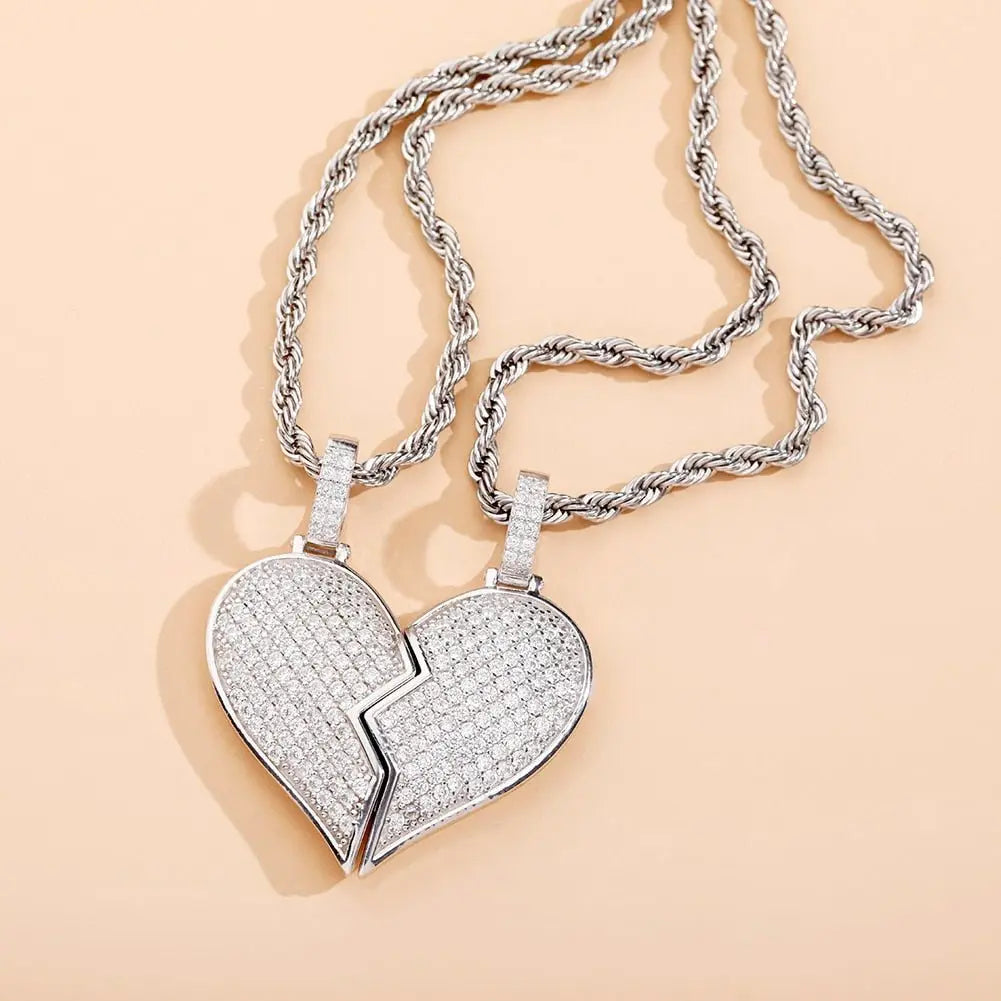 Heart Broken With Magnet Iced Out Pendant Necklace Mens/Women Hip Hop Gold Silver Color Jewelry - Blade & Thread