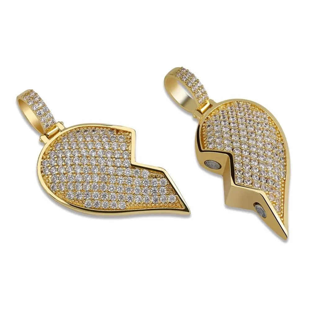 Heart Broken With Magnet Iced Out Pendant Necklace Mens/Women Hip Hop Gold Silver Color Jewelry nowadaysfashion