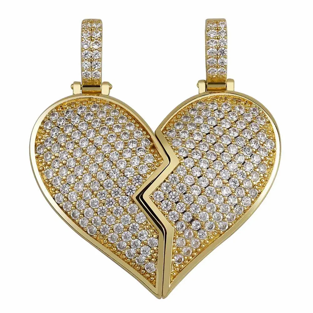 Heart Broken With Magnet Iced Out Pendant Necklace Mens/Women Hip Hop Gold Silver Color Jewelry - Blade & Thread