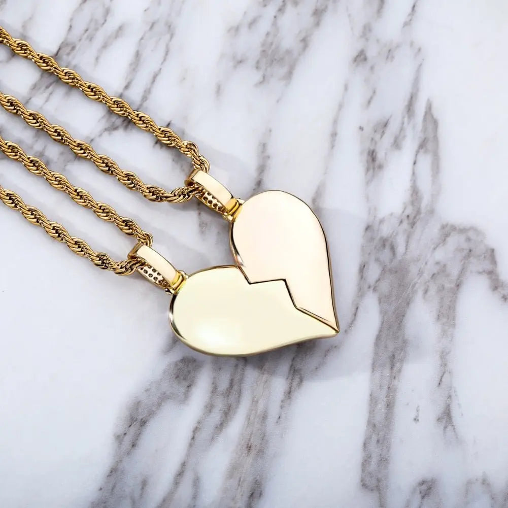 Heart Broken With Magnet Iced Out Pendant Necklace Mens/Women Hip Hop Gold Silver Color Jewelry nowadaysfashion
