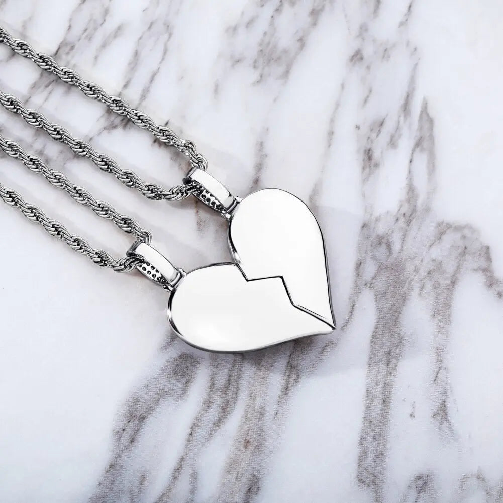 Heart Broken With Magnet Iced Out Pendant Necklace Mens/Women Hip Hop Gold Silver Color Jewelry - Blade & Thread