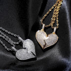 Heart Broken With Magnet Iced Out Pendant Necklace Mens/Women Hip Hop Gold Silver Color Jewelry nowadaysfashion
