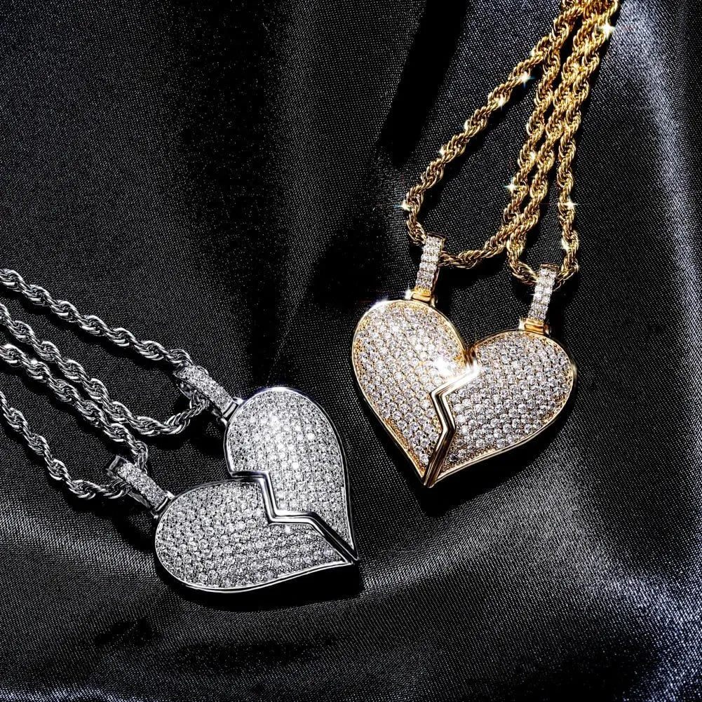 Heart Broken With Magnet Iced Out Pendant Necklace Mens/Women Hip Hop Gold Silver Color Jewelry - Blade & Thread