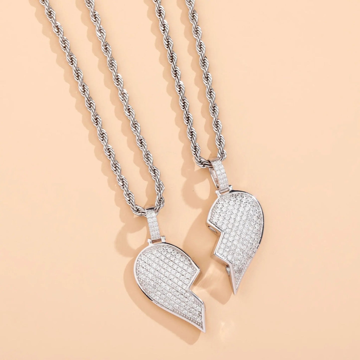 Heart Broken With Magnet Iced Out Pendant Necklace Mens/Women Hip Hop Gold Silver Color Jewelry - Blade & Thread