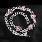 Heart Diamond Necklace Hip Hop 9MM Pink Zircon Cuban Chain nowadaysfashion