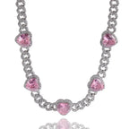 Heart Diamond Necklace Hip Hop 9MM Pink Zircon Cuban Chain nowadaysfashion