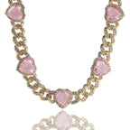 Heart Diamond Necklace Hip Hop 9MM Pink Zircon Cuban Chain nowadaysfashion