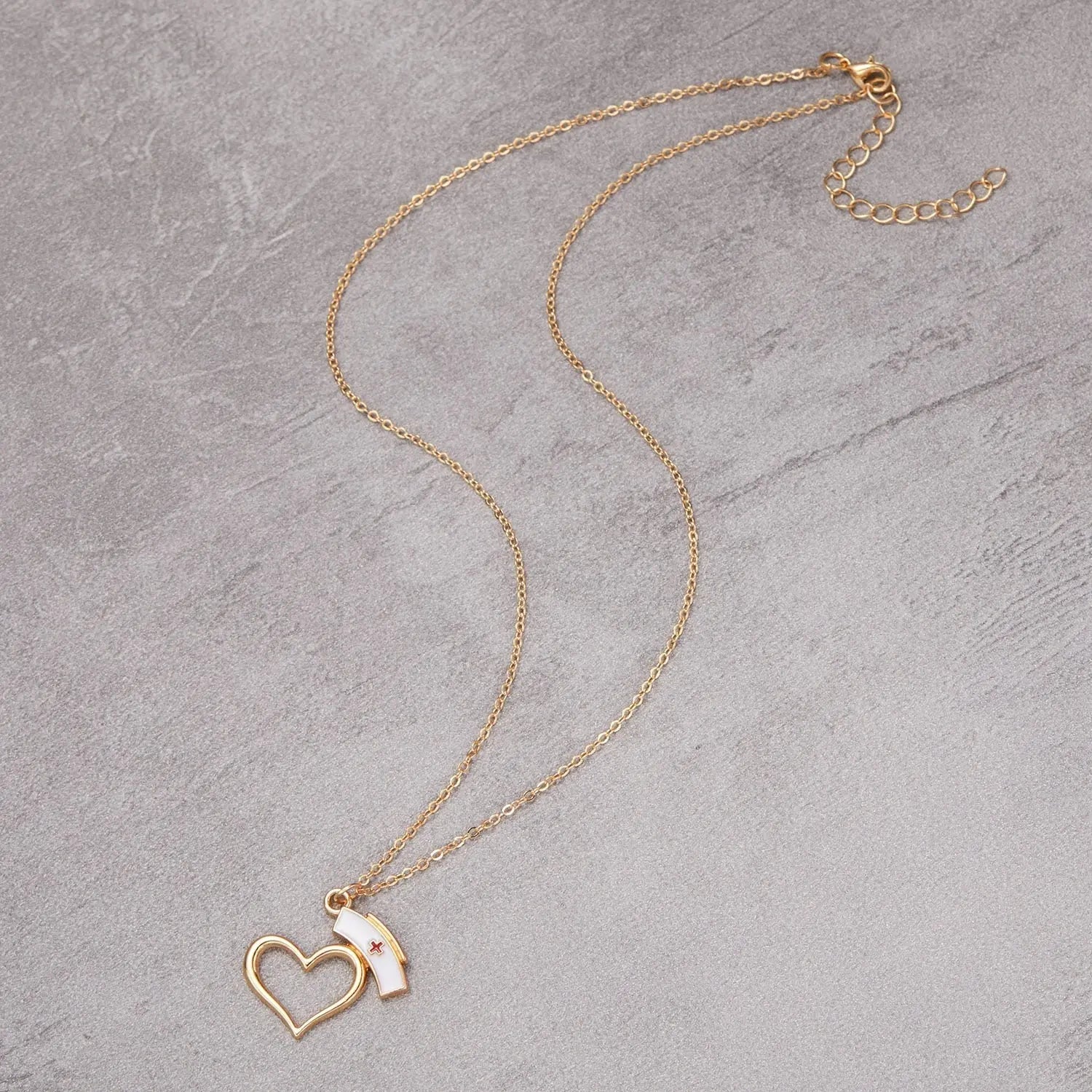 Heart Nurse Cap Doctor Necklaces Medical Equipment Stethoscope Syringe Pendant Hospital Style Jewelry nowadaysfashion