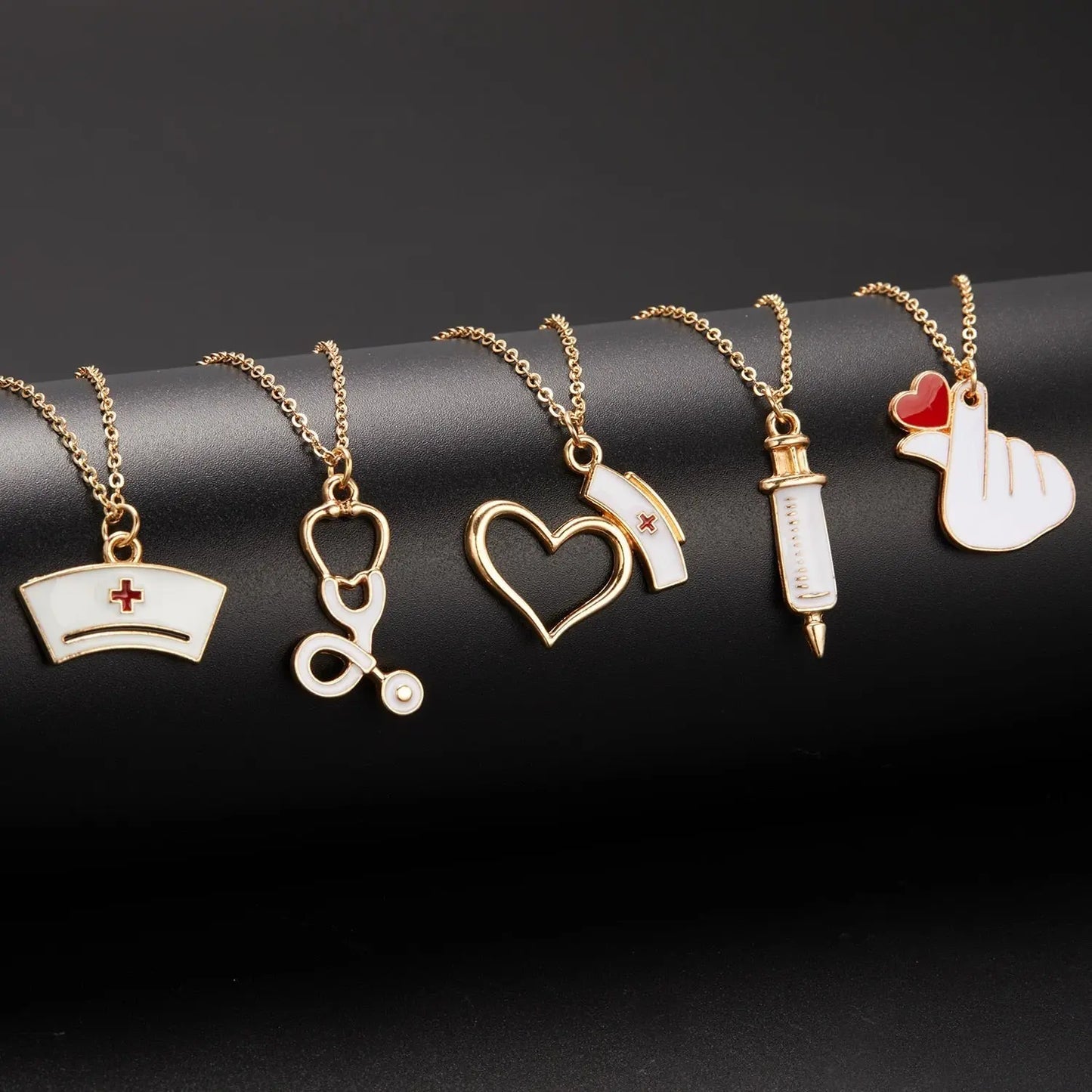 Heart Nurse Cap Doctor Necklaces Medical Equipment Stethoscope Syringe Pendant Hospital Style Jewelry - Blade & Thread