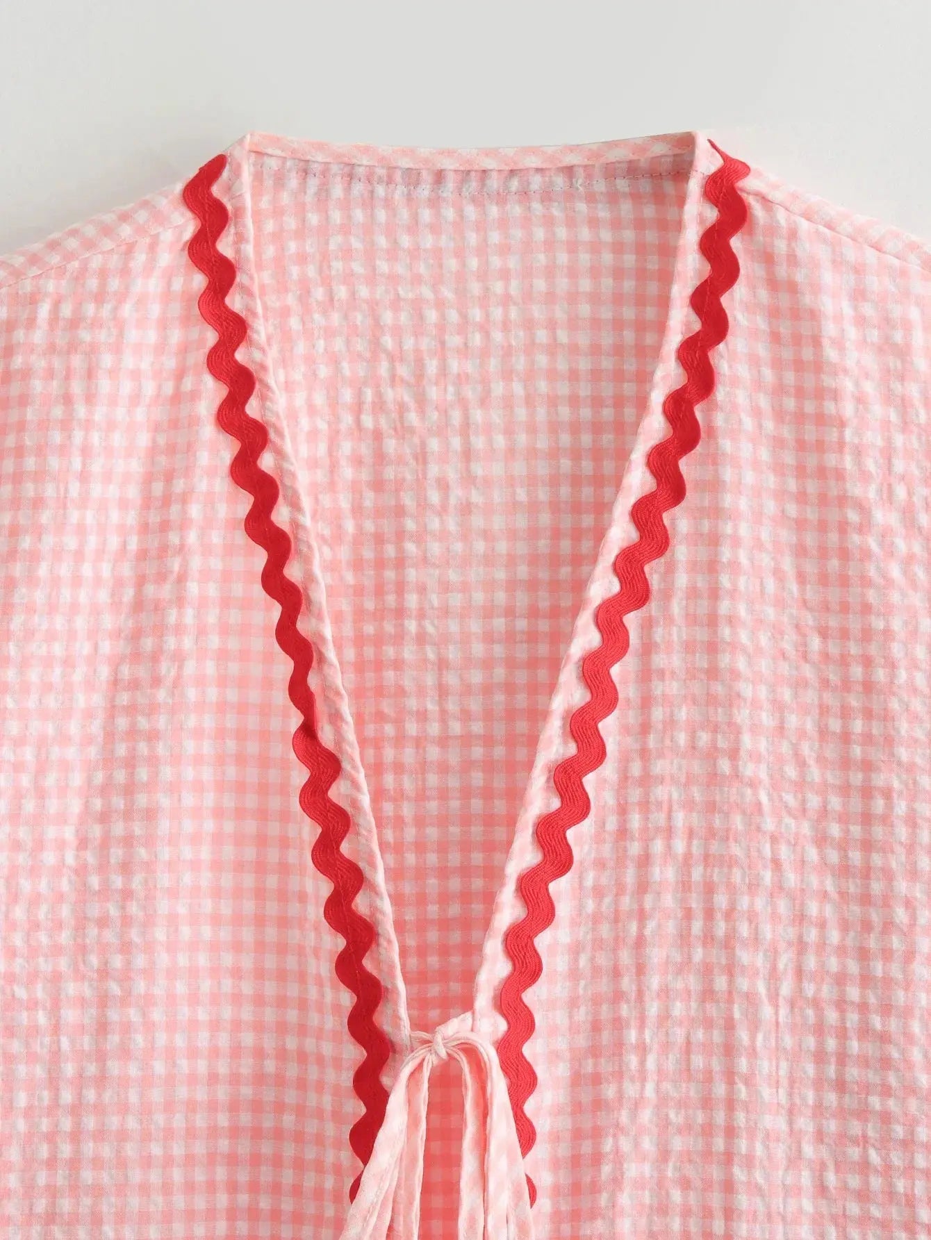 Heart Pockets Ladies V Neck Bow Buttons Blouses - Blade & Thread
