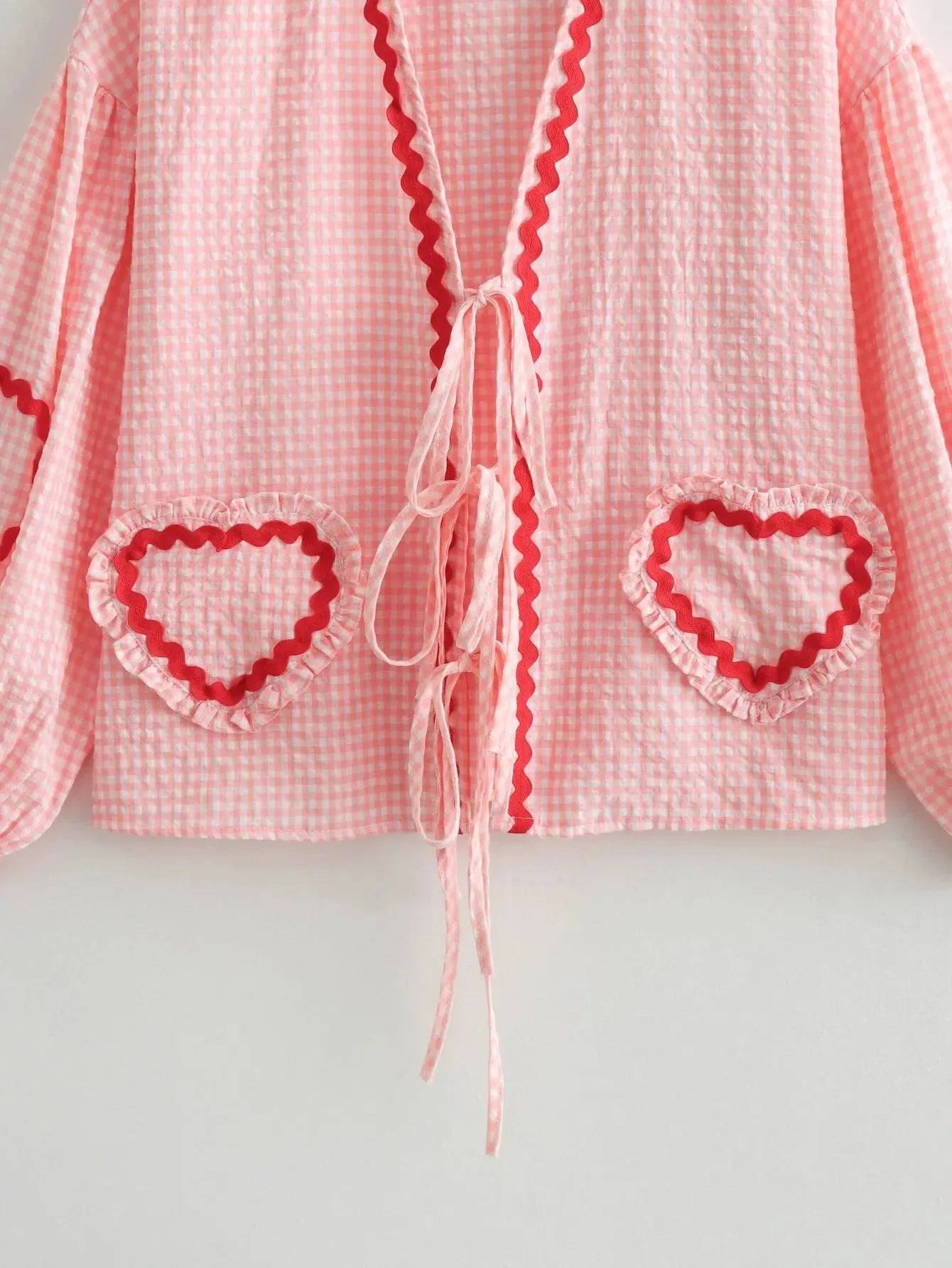 Heart Pockets Ladies V Neck Bow Buttons Blouses - Blade & Thread
