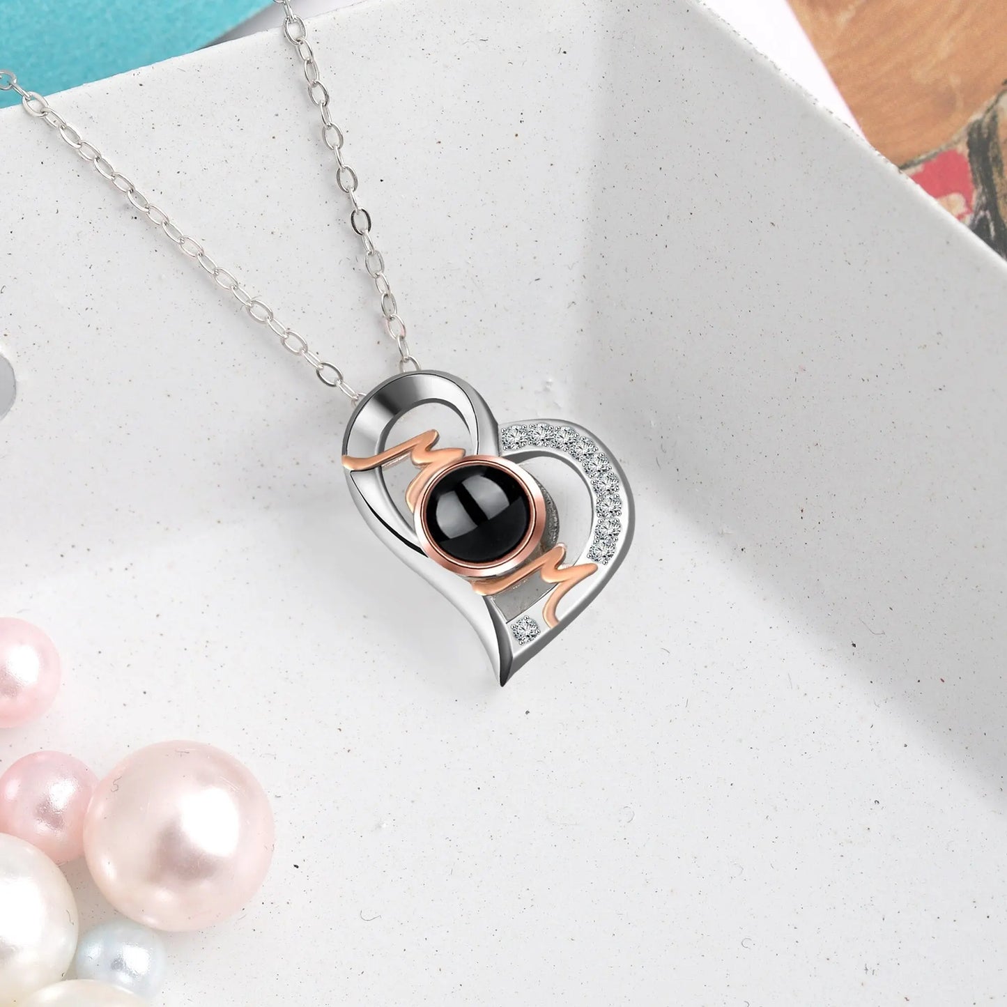 Heart Projection Necklace Personalized Photo MOM Pendant - Blade & Thread