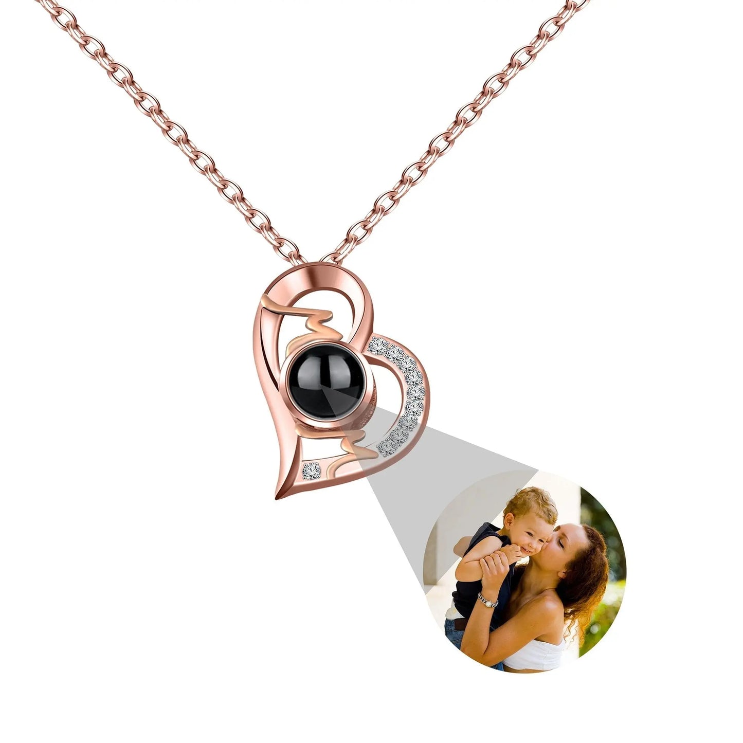Heart Projection Necklace Personalized Photo MOM Pendant - Blade & Thread