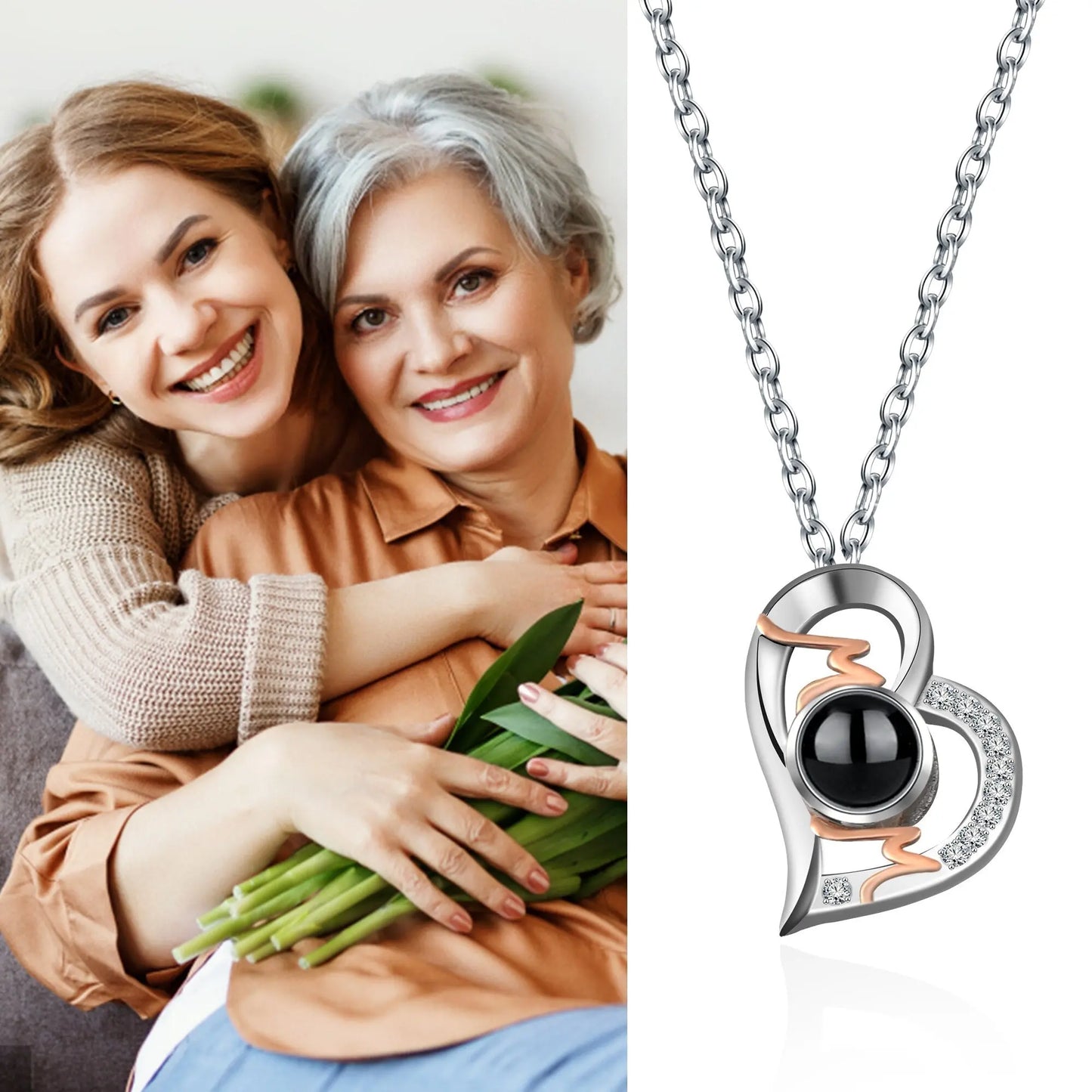 Heart Projection Necklace Personalized Photo MOM Pendant - Blade & Thread