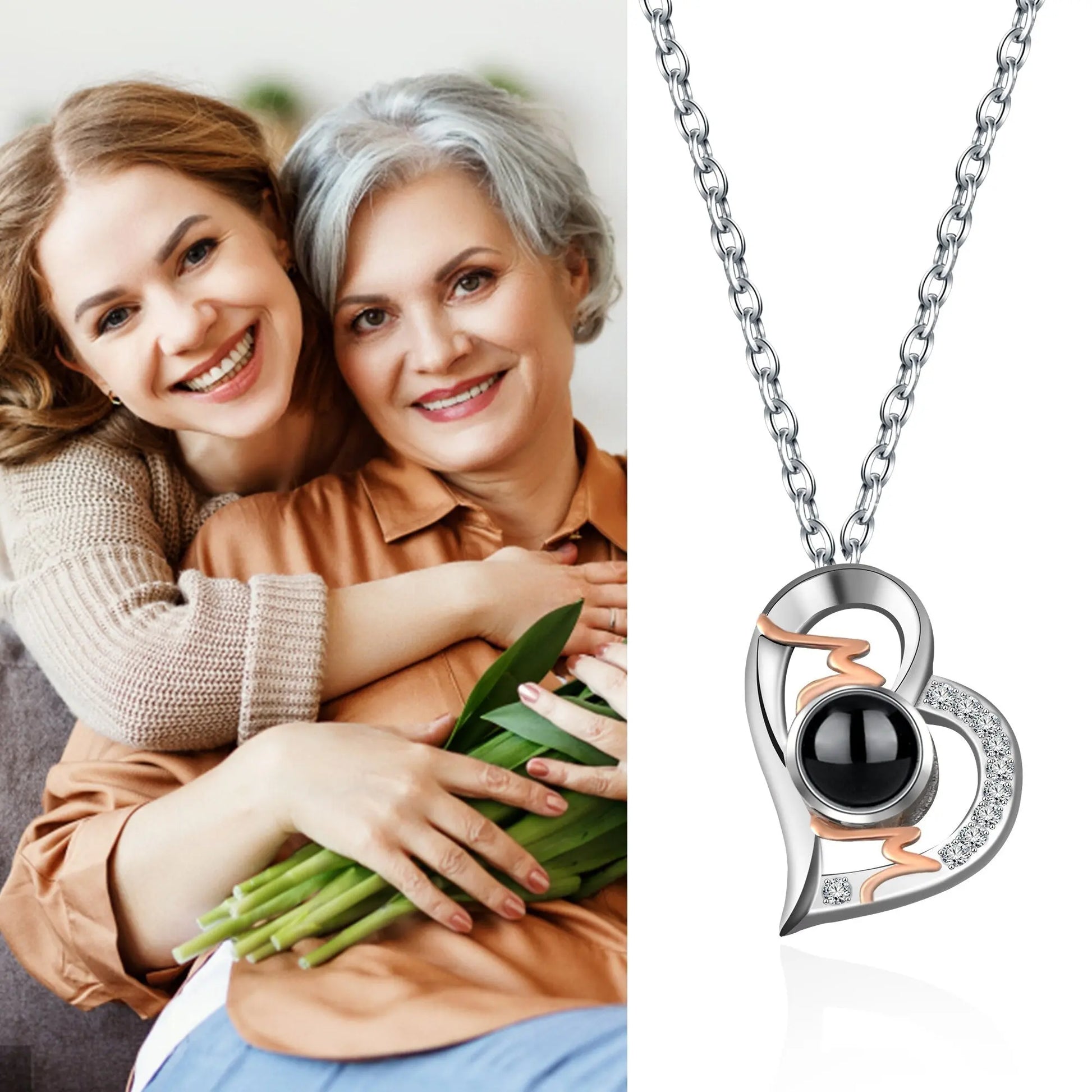 Heart Projection Necklace Personalized Photo MOM Pendant - Blade & Thread