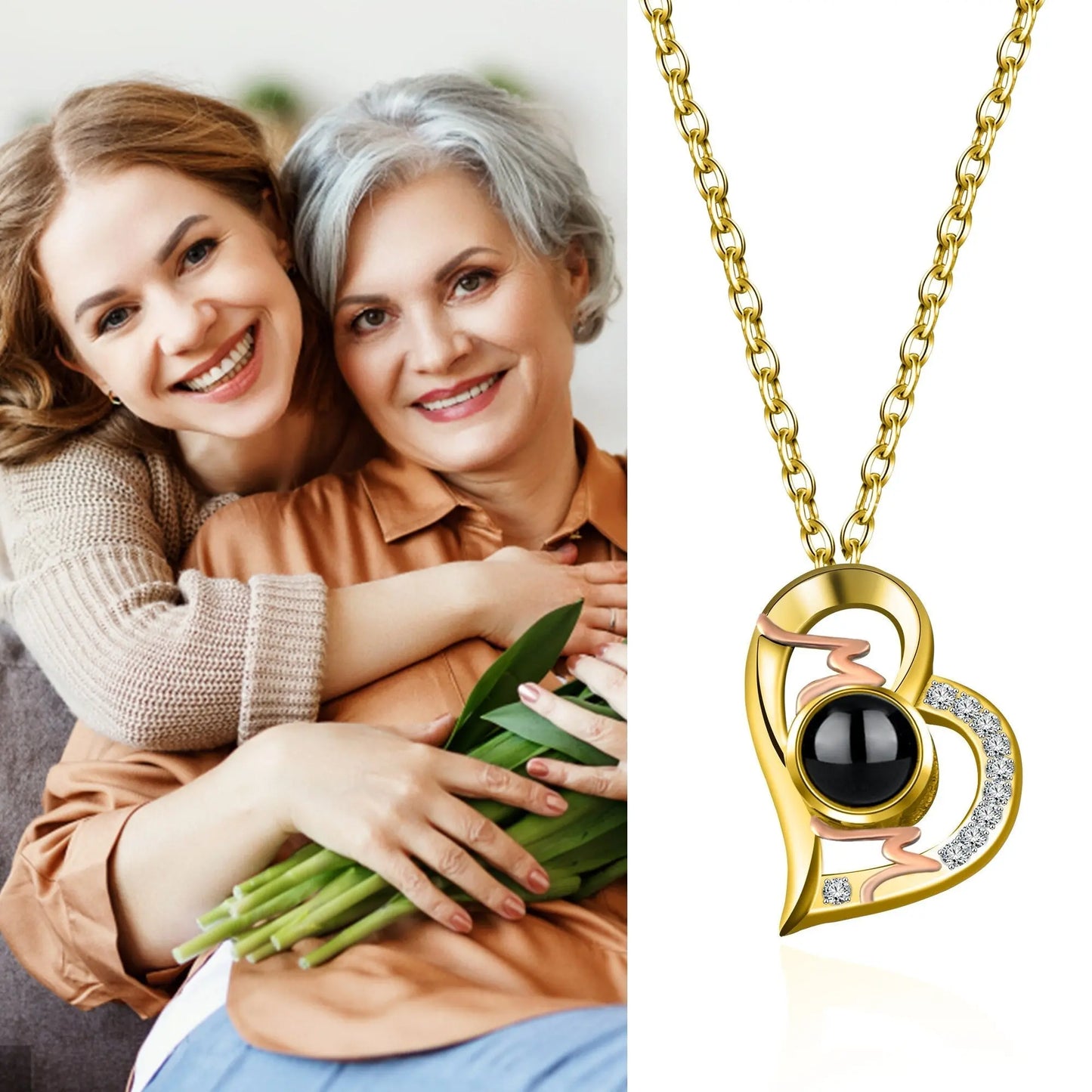 Heart Projection Necklace Personalized Photo MOM Pendant - Blade & Thread