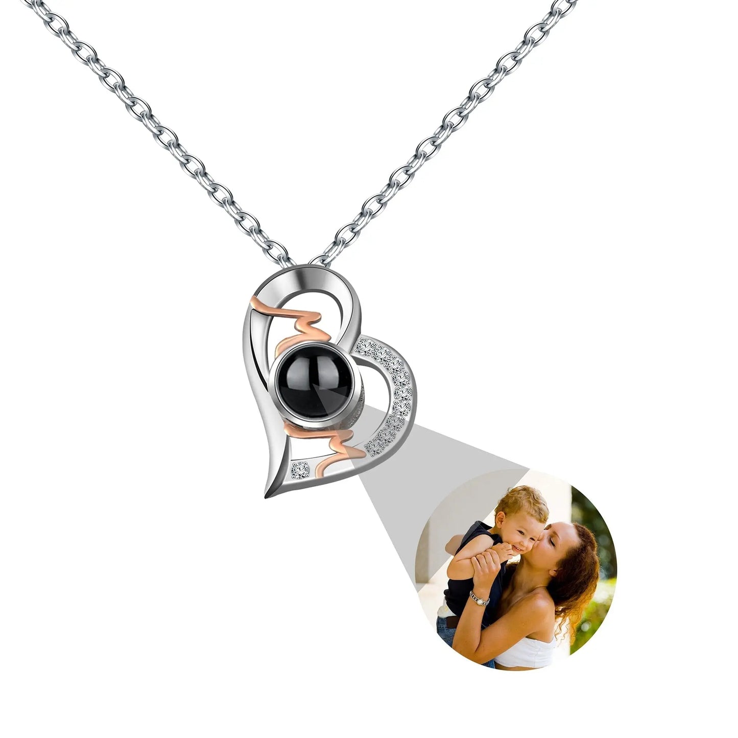 Heart Projection Necklace Personalized Photo MOM Pendant - Blade & Thread