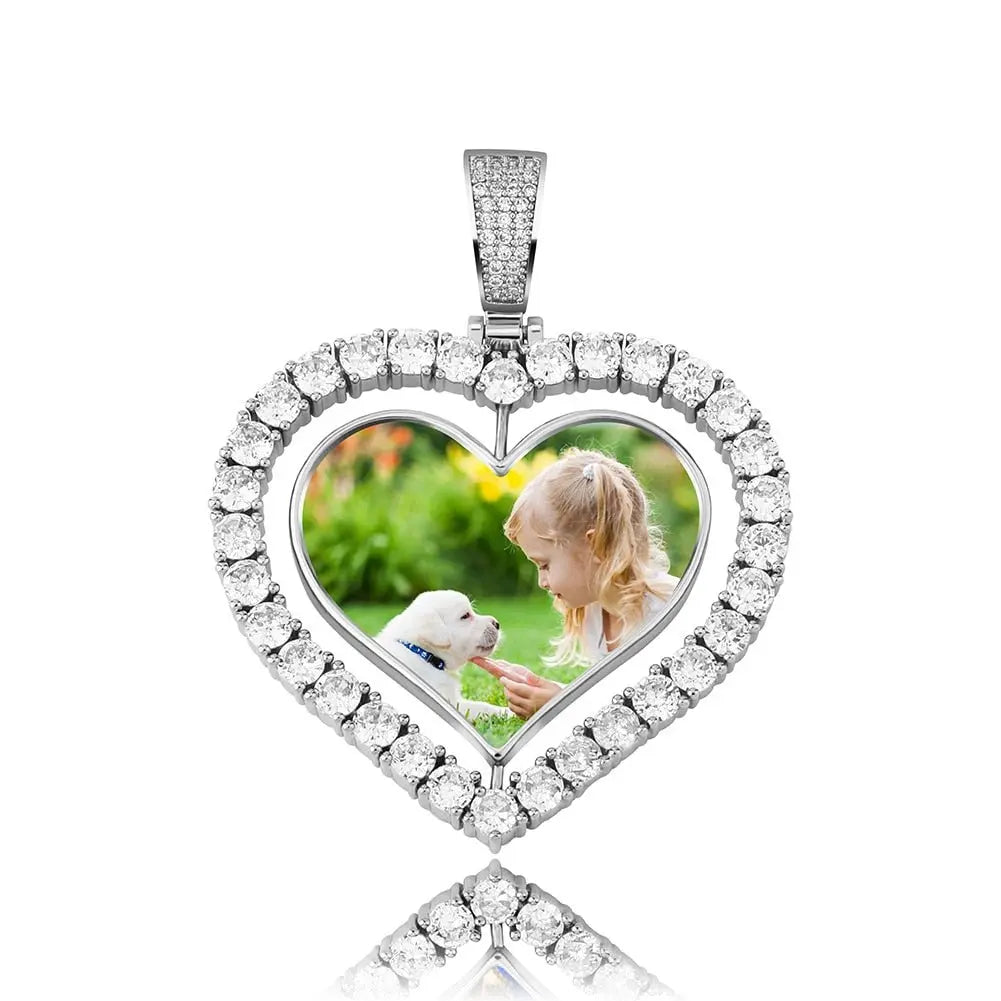 Heart Shaped Custom Photo Spin Double Sided Medallion Pendant Necklace Hip Hop Jewelry - Blade & Thread