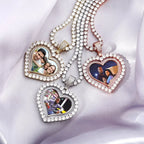 Heart Shaped Custom Photo Spin Double Sided Medallion Pendant Necklace Hip Hop Jewelry nowadaysfashion