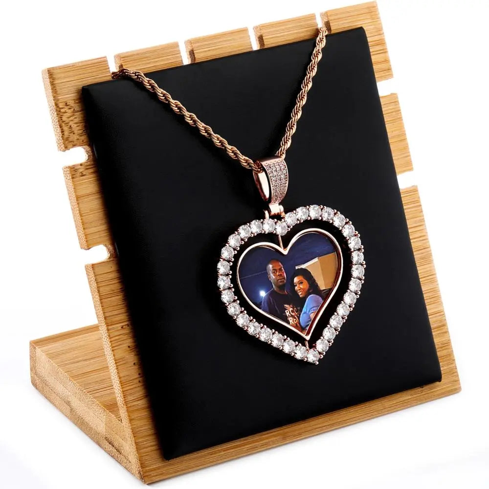 Heart Shaped Custom Photo Spin Double Sided Medallion Pendant Necklace Hip Hop Jewelry - Blade & Thread