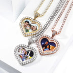 Heart Shaped Custom Photo Spin Double Sided Medallion Pendant Necklace Hip Hop Jewelry nowadaysfashion