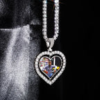 Heart Shaped Custom Photo Spin Double Sided Medallion Pendant Necklace Hip Hop Jewelry nowadaysfashion