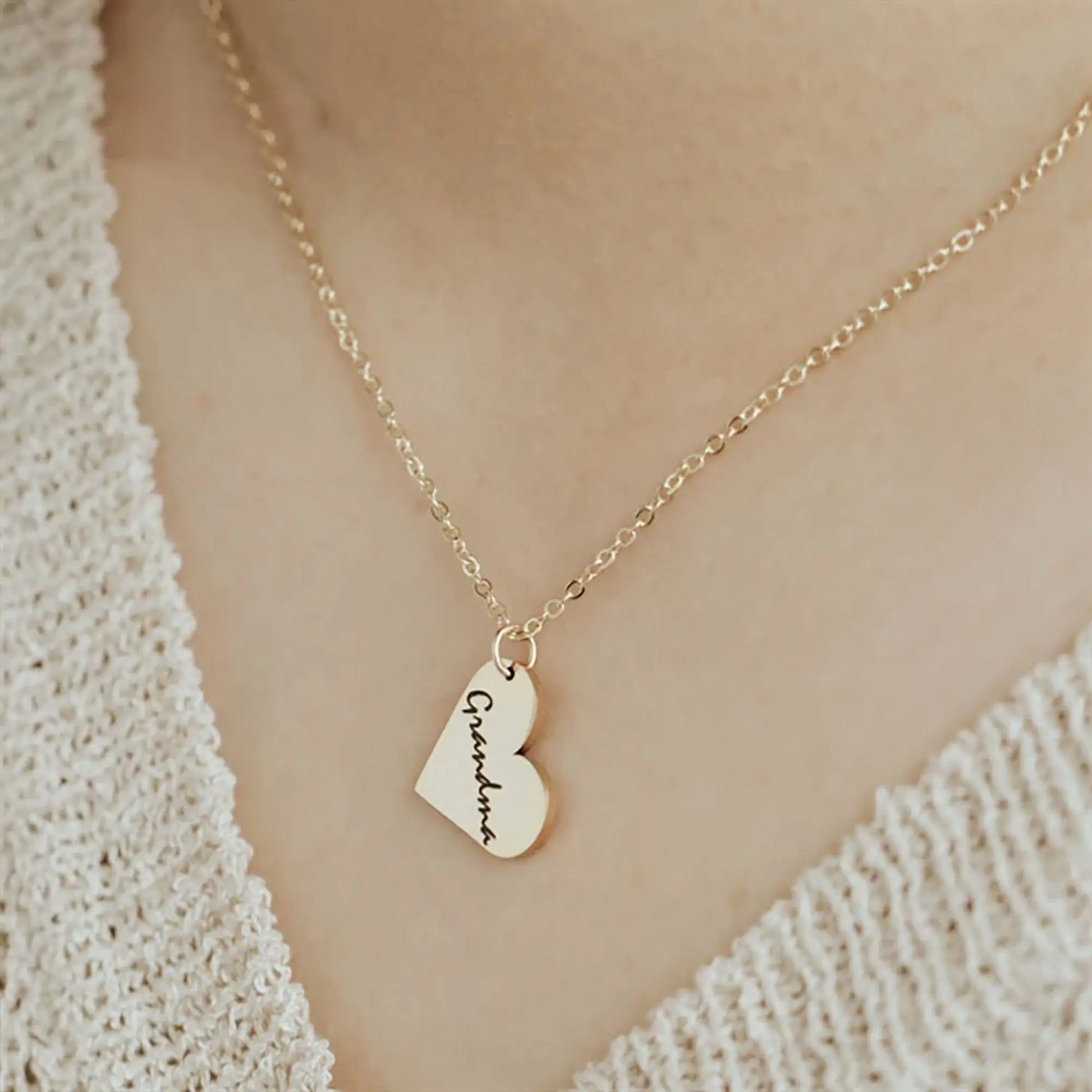 Heart-shaped Necklace Personalized Engraved Name Text Pendant - Blade & Thread