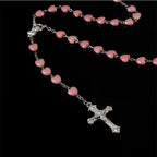 Heart-shaped pink rosary necklace nowadaysfashion