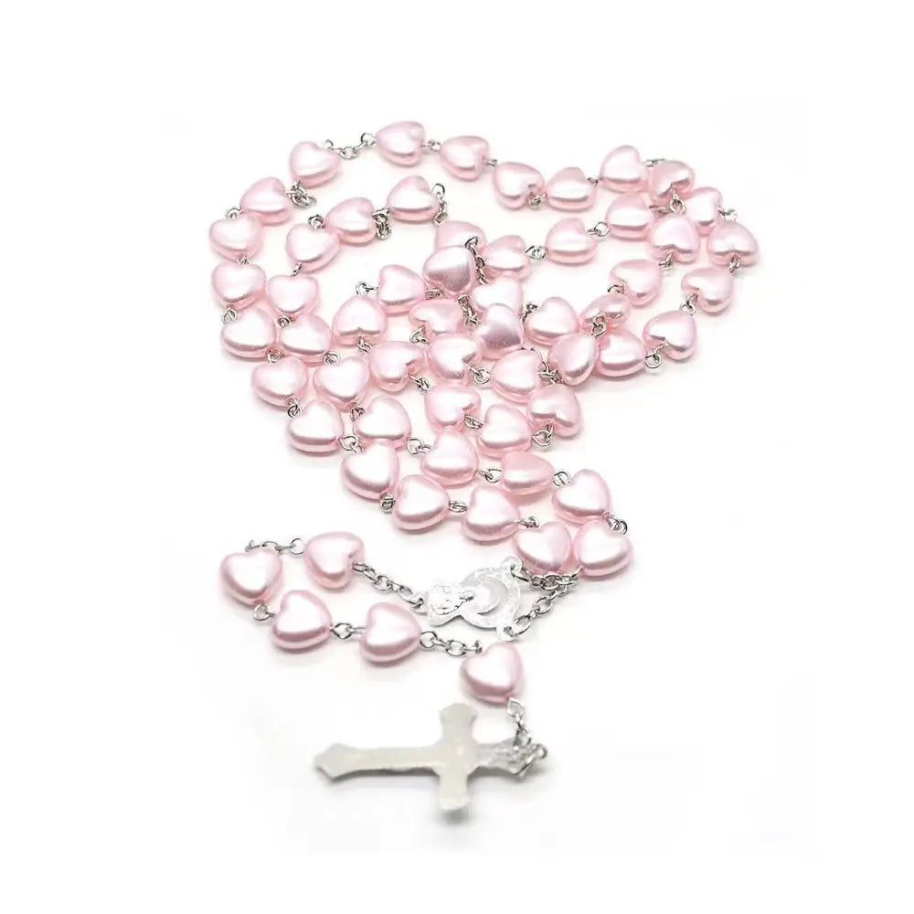 Heart-shaped pink rosary necklace - Blade & Thread