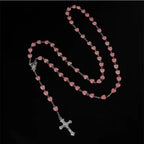 Heart-shaped pink rosary necklace nowadaysfashion