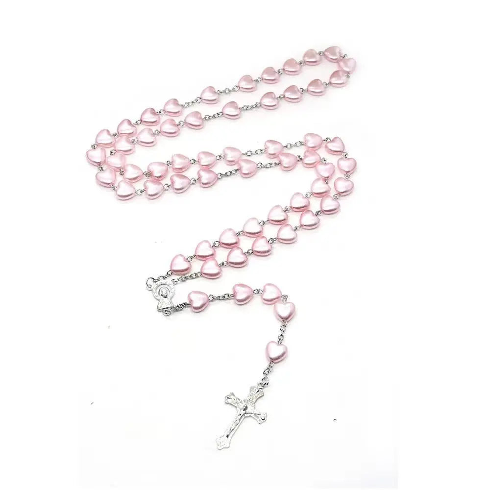 Heart-shaped pink rosary necklace - Blade & Thread