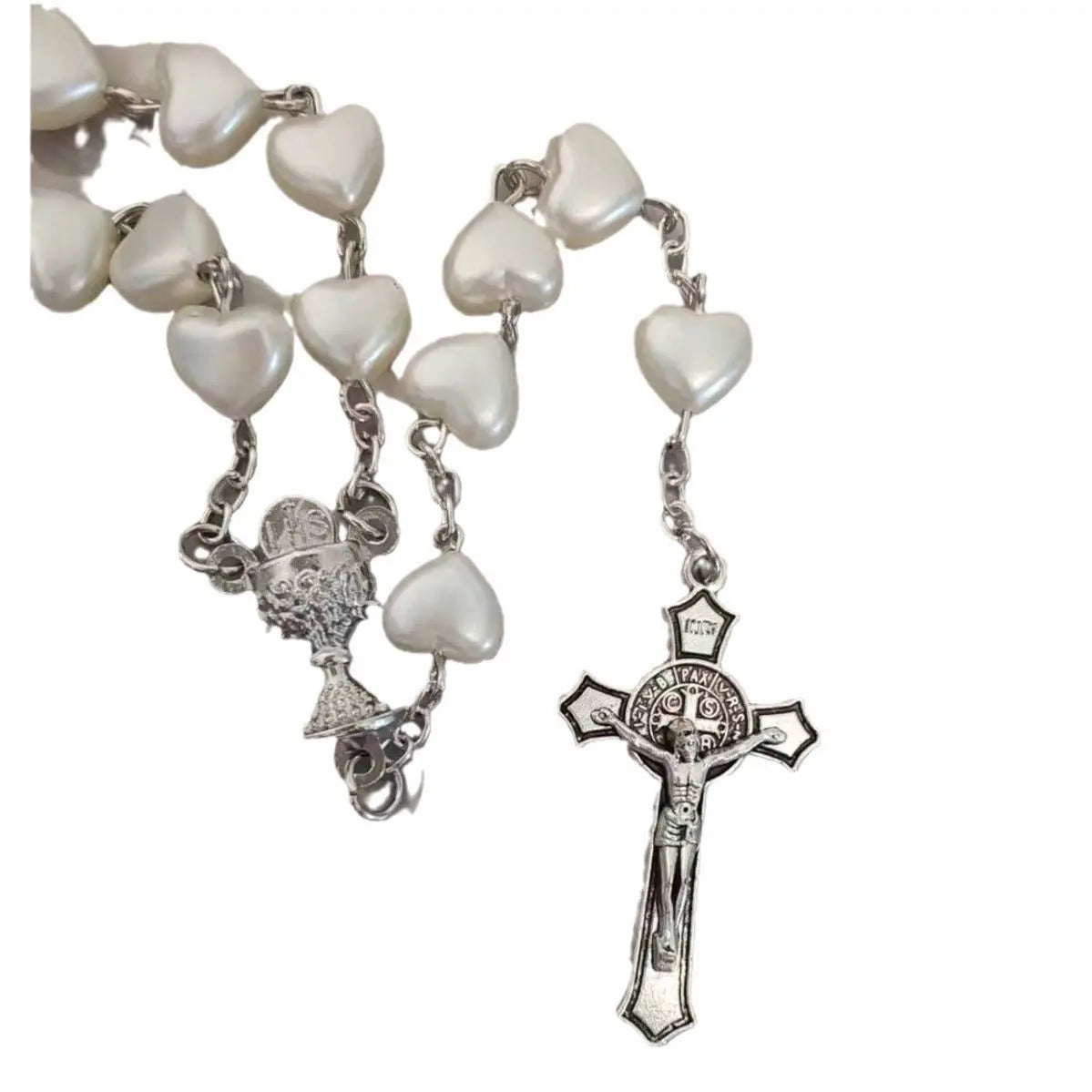 Heart-shaped pink rosary necklace nowadaysfashion