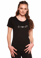 Heartbeat Coffee Printed Women's Bamboo/Cotton Short Sleeve Scoop Neck T-Shirt Spun Bamboo