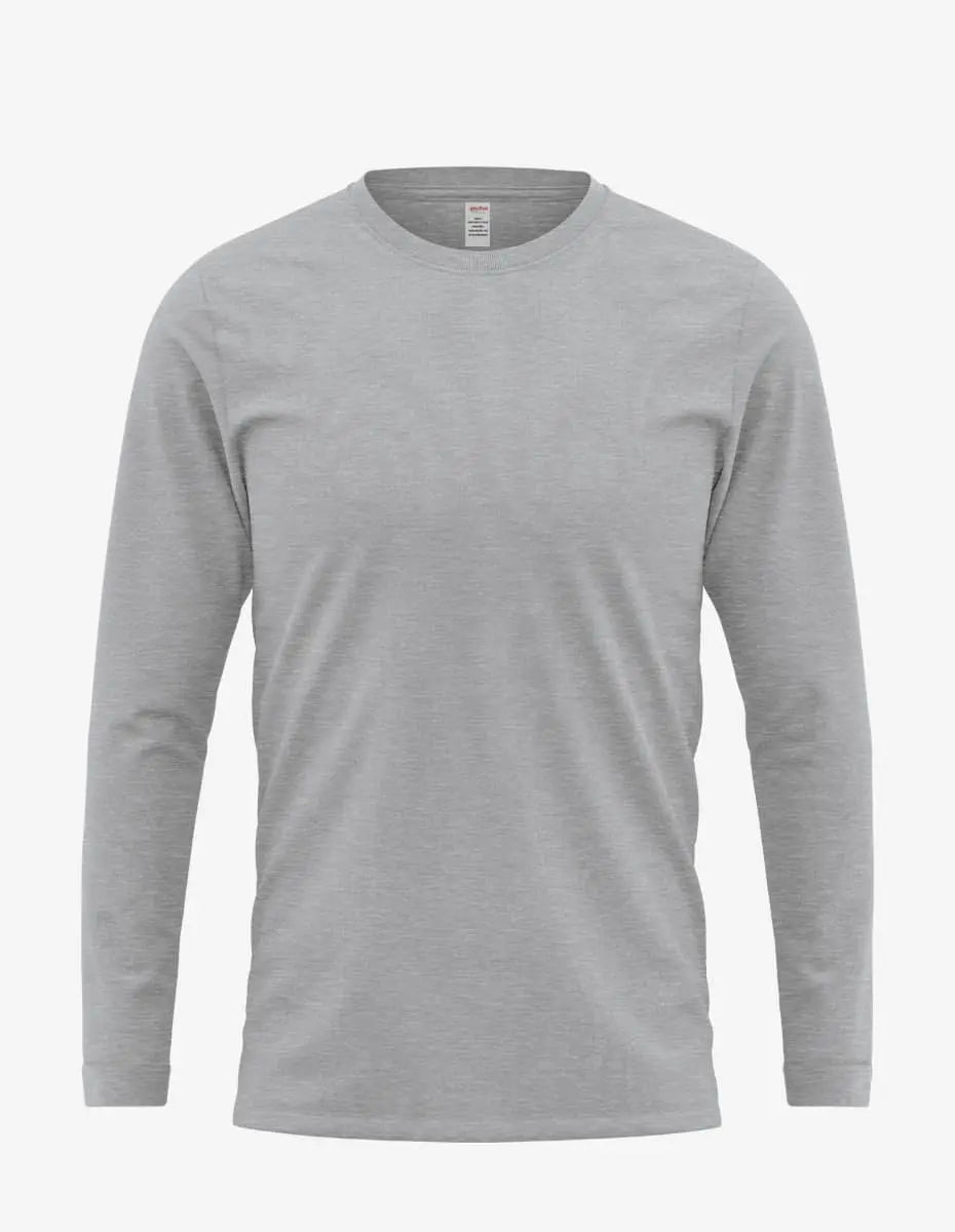 Men's heather grey long sleeve shirt by SpectraUSA, front view of the USA Long Sleeve 5006 style.