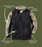 Heavyweight Camo Hoodie for Men - Hidden Security Pocket | V-Neck Opening Blade & Thread