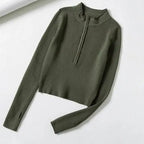 High Neck Zipper Front Knitted Sweater Women Solid Basic Cropped Pullover nowadaysfashion