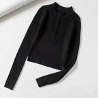 High Neck Zipper Front Knitted Sweater Women Solid Basic Cropped Pullover nowadaysfashion
