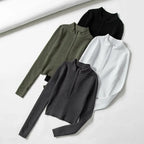 High Neck Zipper Front Knitted Sweater Women Solid Basic Cropped Pullover nowadaysfashion