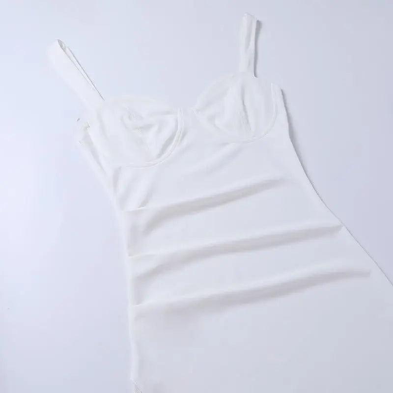 High Split Ankle-length Party Dresses Women Solid White Spaghetti Strap Dress Y2K nowadaysfashion
