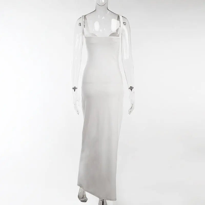 High Split Ankle-length Party Dresses Women Solid White Spaghetti Strap Dress Y2K nowadaysfashion