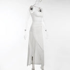 High Split Ankle-length Party Dresses Women Solid White Spaghetti Strap Dress Y2K nowadaysfashion