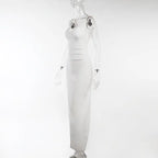 High Split Ankle-length Party Dresses Women Solid White Spaghetti Strap Dress Y2K nowadaysfashion