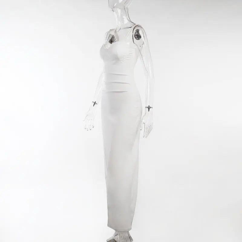 High Split Ankle-length Party Dresses Women Solid White Spaghetti Strap Dress Y2K nowadaysfashion