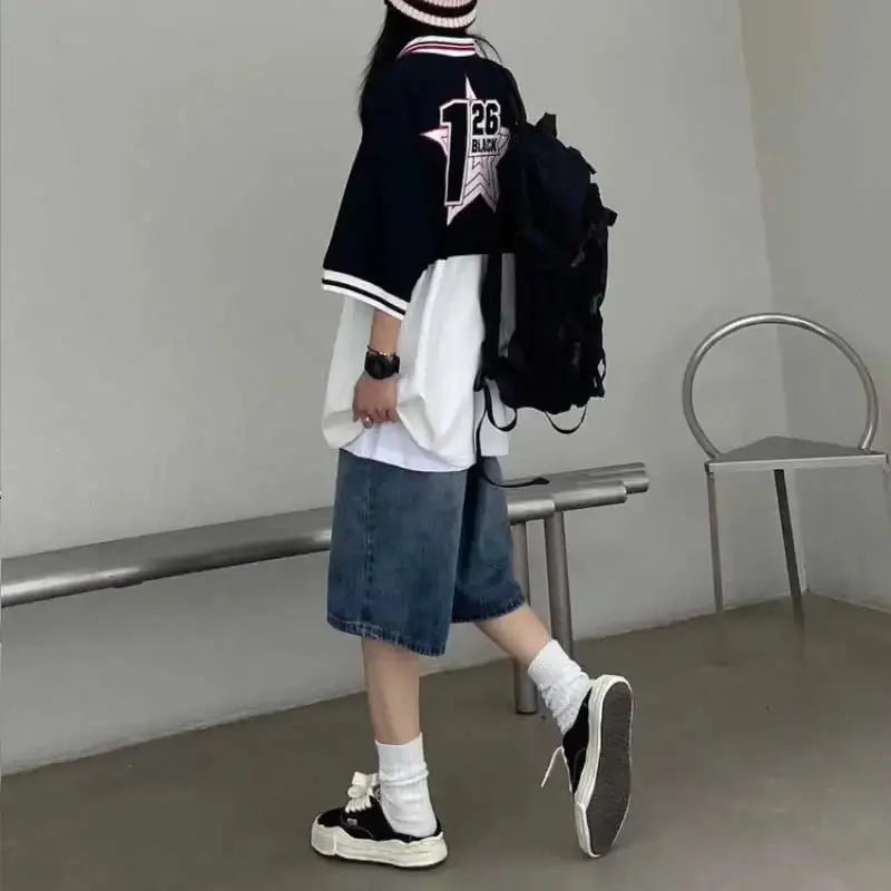 High Street Retro Blue Jeans Shorts Women Y2k Clothing Oversize nowadaysfashion