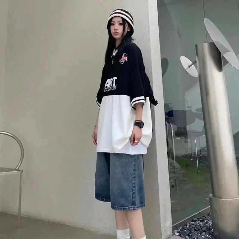 High Street Retro Blue Jeans Shorts Women Y2k Clothing Oversize nowadaysfashion