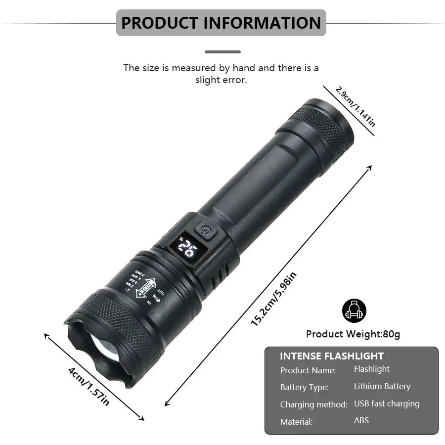 High Strong Power Led Flashlights 2000LM Tactical Torch with Display Light USB Charging Camping Fishing Emergency Zoom Lantern ZHIYU-Preferred Store