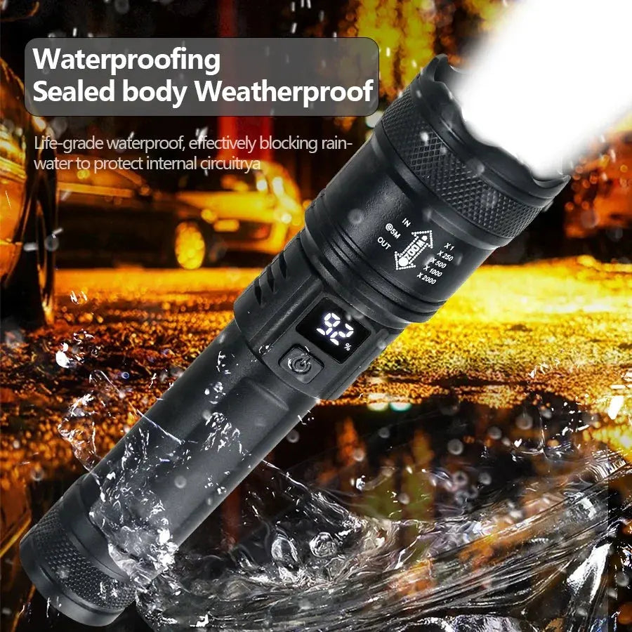 High Strong Power Led Flashlights 2000LM Tactical Torch with Display Light USB Charging Camping Fishing Emergency Zoom Lantern ZHIYU-Preferred Store